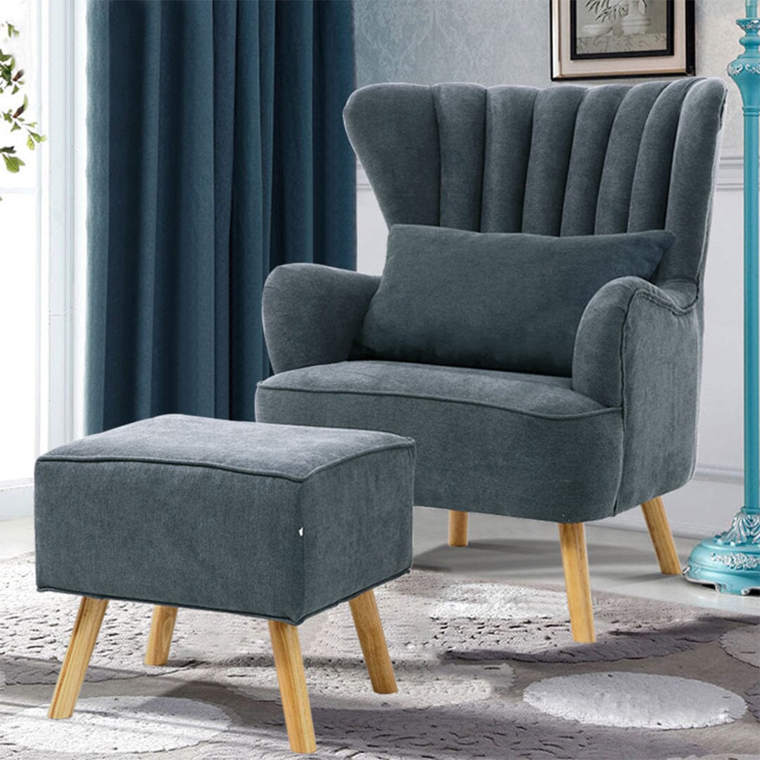 Navy Grey Fleece Accent Chair with Ottoman & Cushion Living and Home 