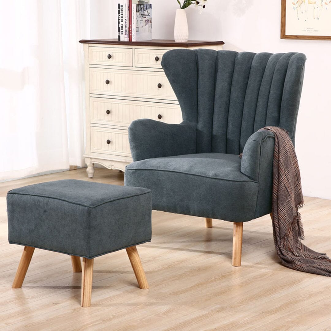Navy Grey Fleece Accent Chair with Ottoman & Cushion Living and Home 