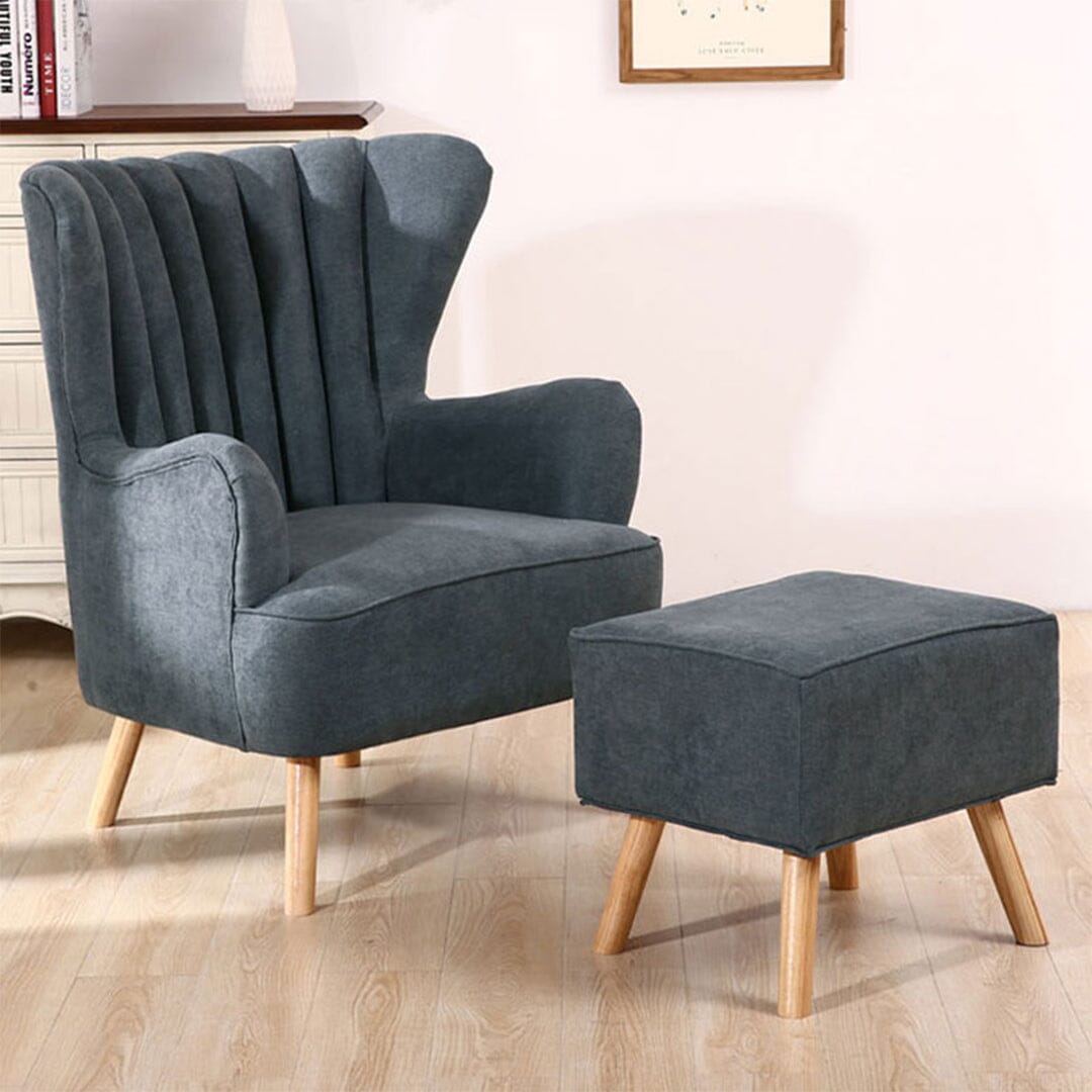 Navy Grey Fleece Accent Chair with Ottoman & Cushion Living and Home 