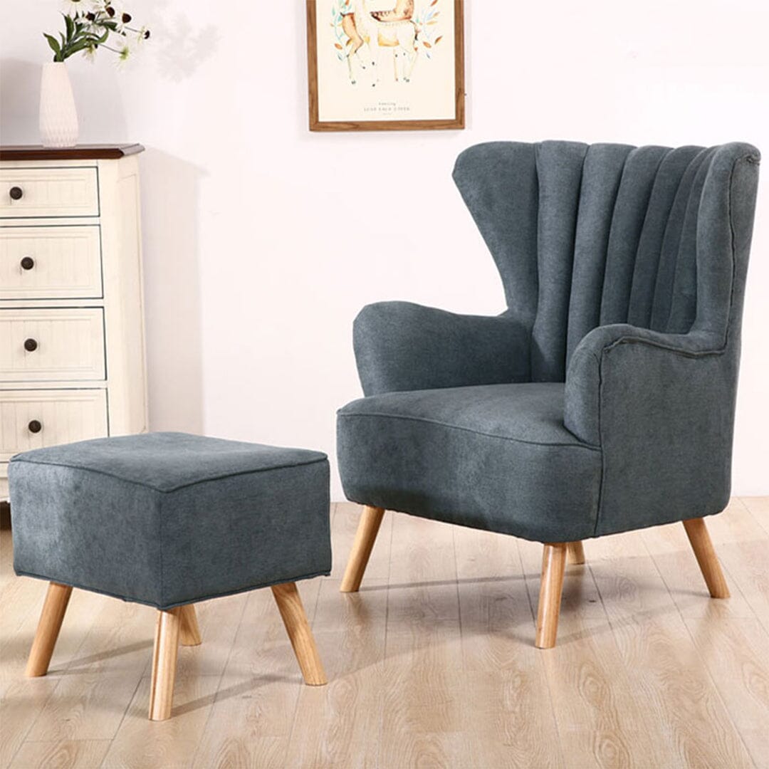 Navy Grey Fleece Accent Chair with Ottoman & Cushion Living and Home 
