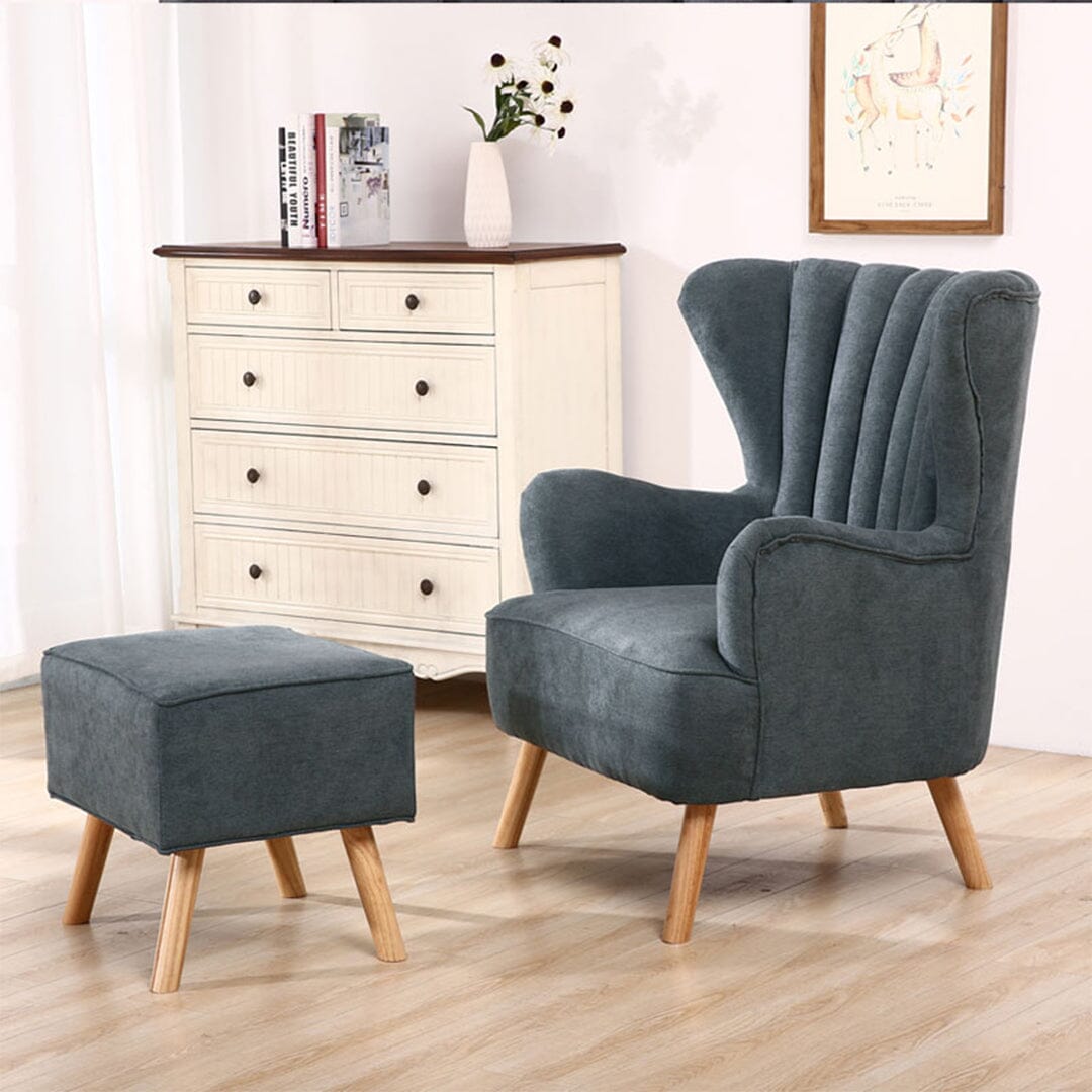 Navy Grey Fleece Accent Chair with Ottoman & Cushion Living and Home 