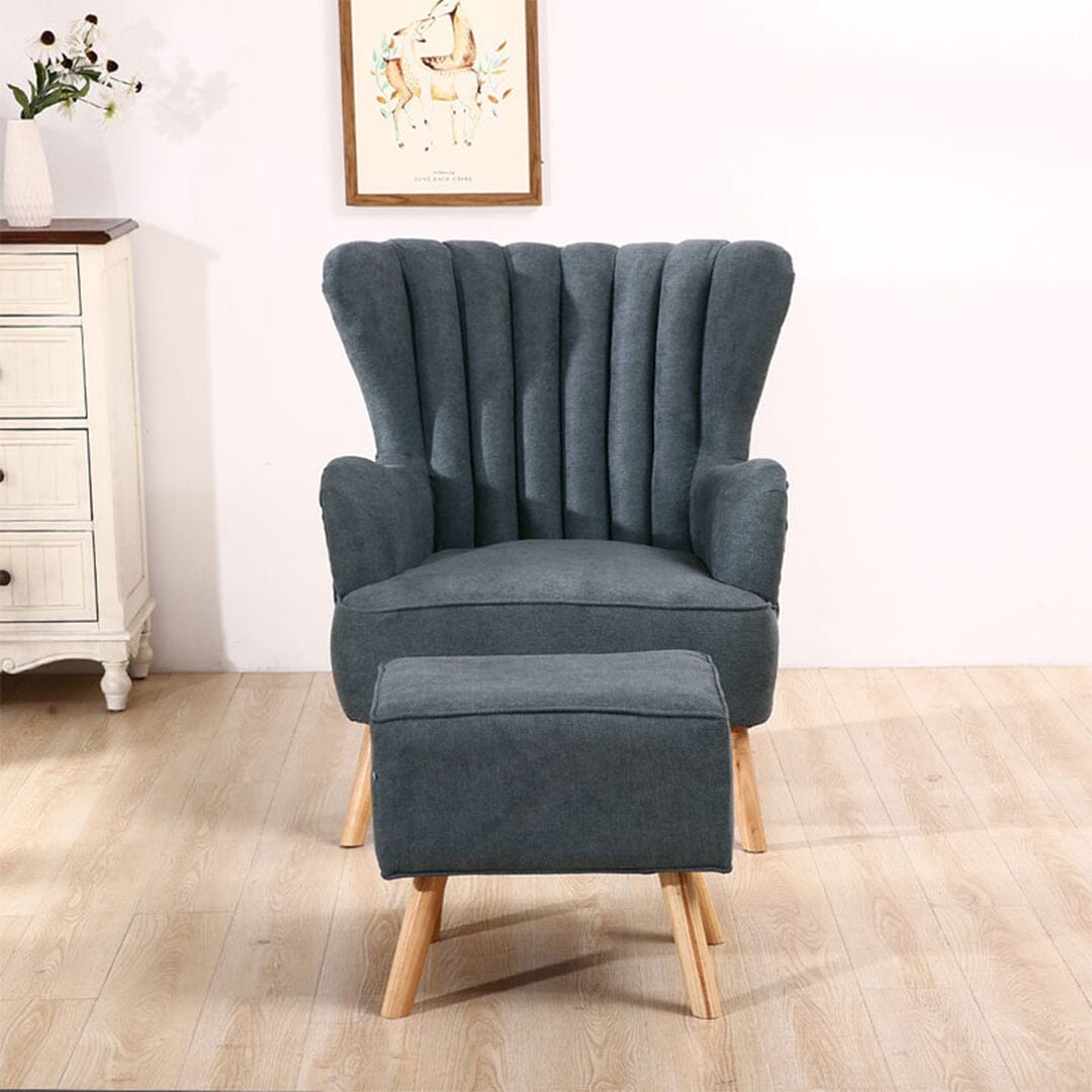 Navy Grey Fleece Accent Chair with Ottoman & Cushion Living and Home 