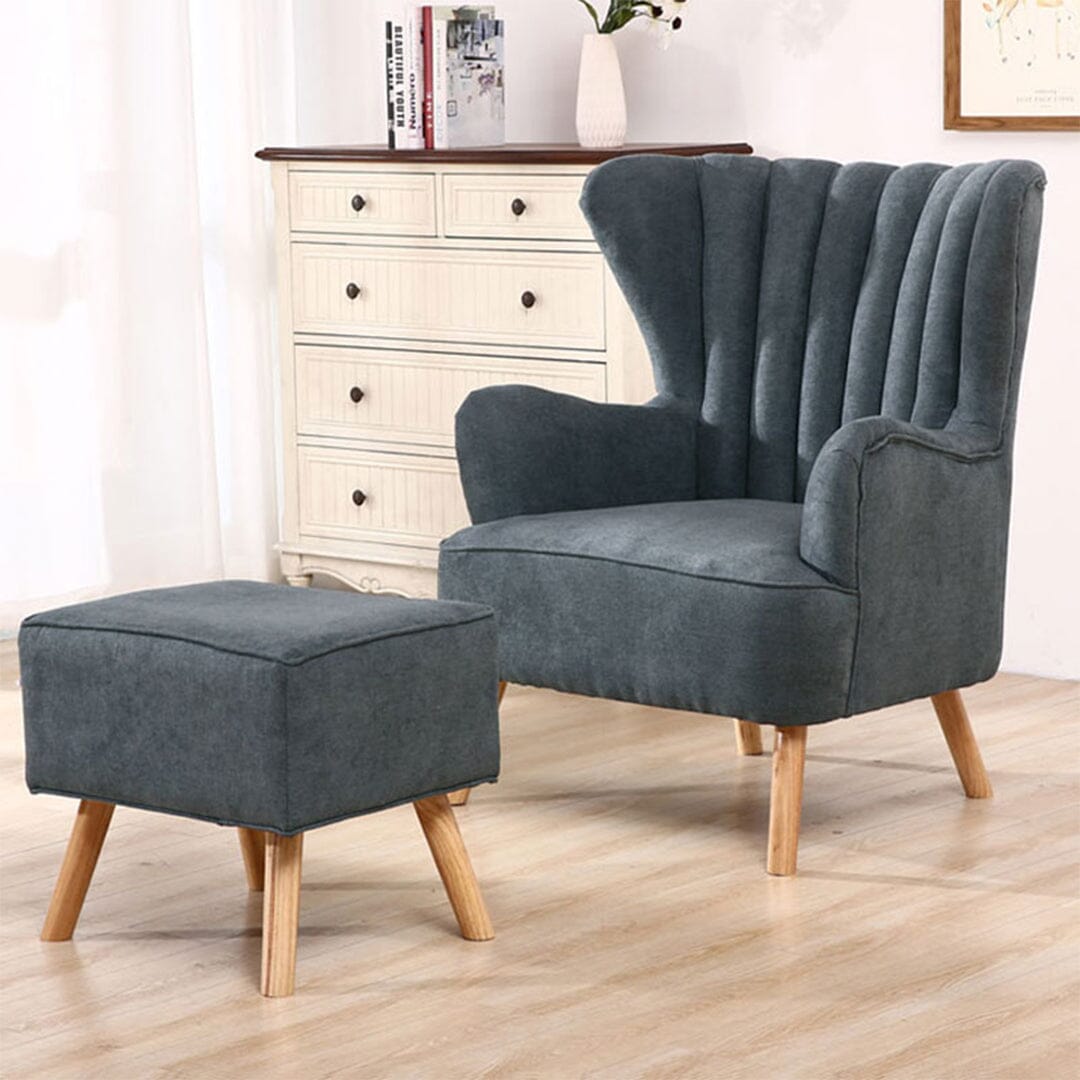 Navy Grey Fleece Accent Chair with Ottoman & Cushion Living and Home 