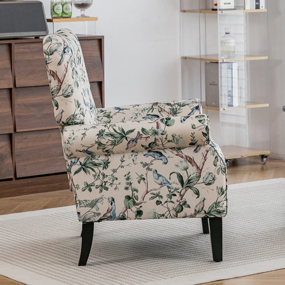Floral Fabric Accent Chair with Solid Wood Legs and Tufted Backrest Living and Home 