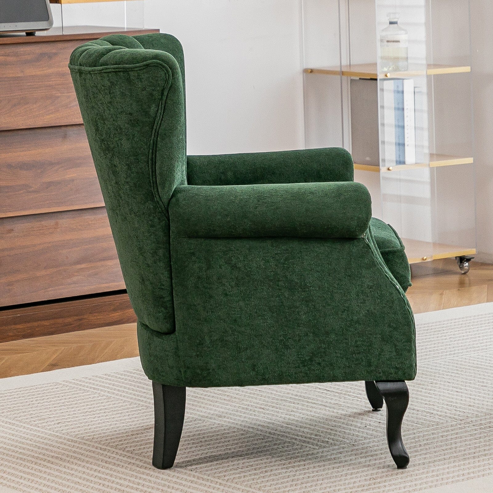 Chenille Accent Chair with European Curved Legs and Nailhead Trim Living and Home 