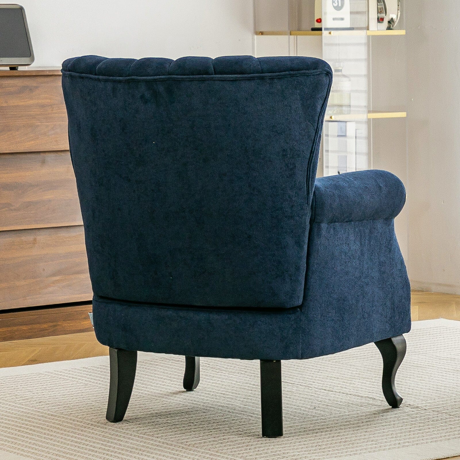 Chenille Accent Chair with European Curved Legs and Nailhead Trim Living and Home 
