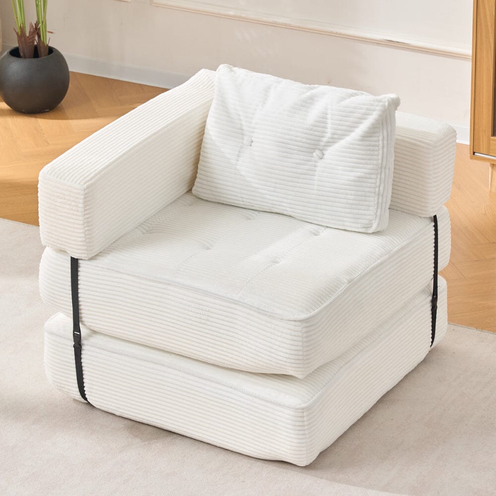 Corduroy Accent Chair with Tufted Design and Adjustable Buckle Living and Home White 