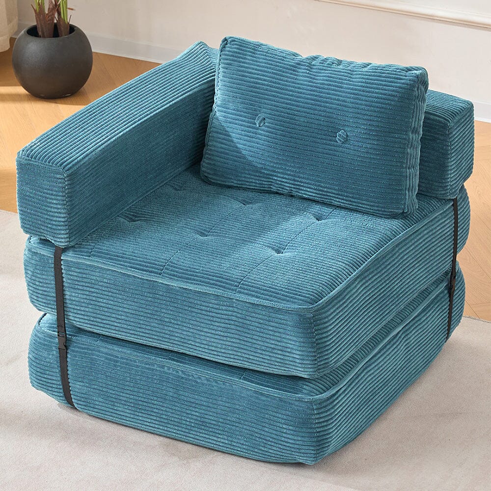 Corduroy Accent Chair with Tufted Design and Adjustable Buckle Living and Home Blue 