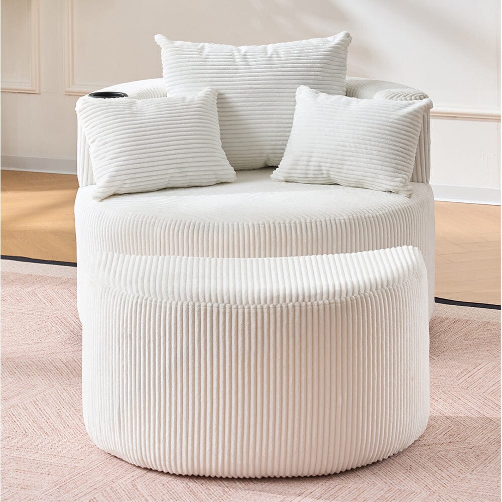 Corduroy Swivel Chair with Ottoman, Cup Holder and Removable Armrests Living and Home 
