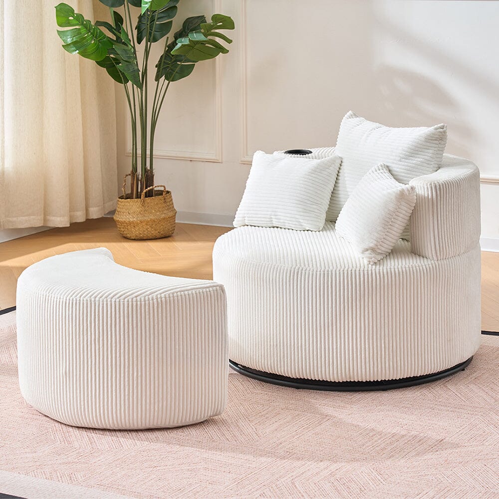 Corduroy Swivel Chair with Ottoman, Cup Holder and Removable Armrests Living and Home 