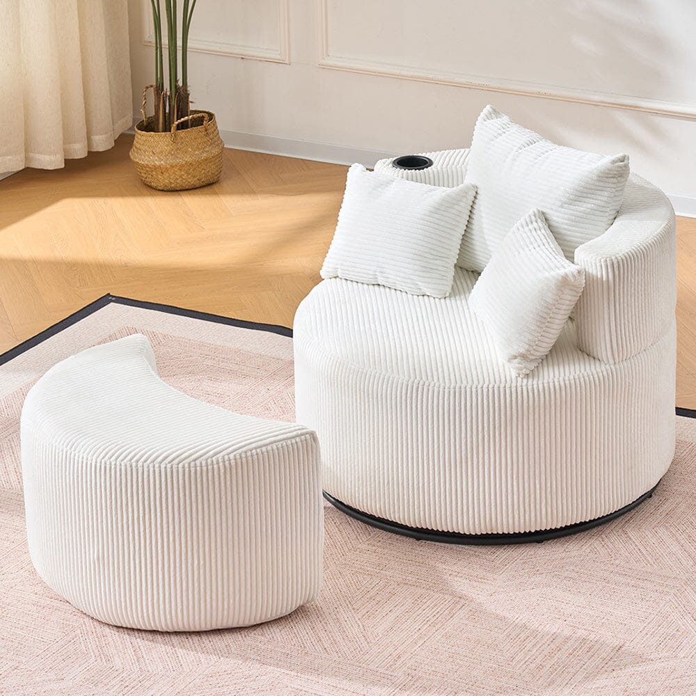 Corduroy Swivel Chair with Ottoman, Cup Holder and Removable Armrests Living and Home 