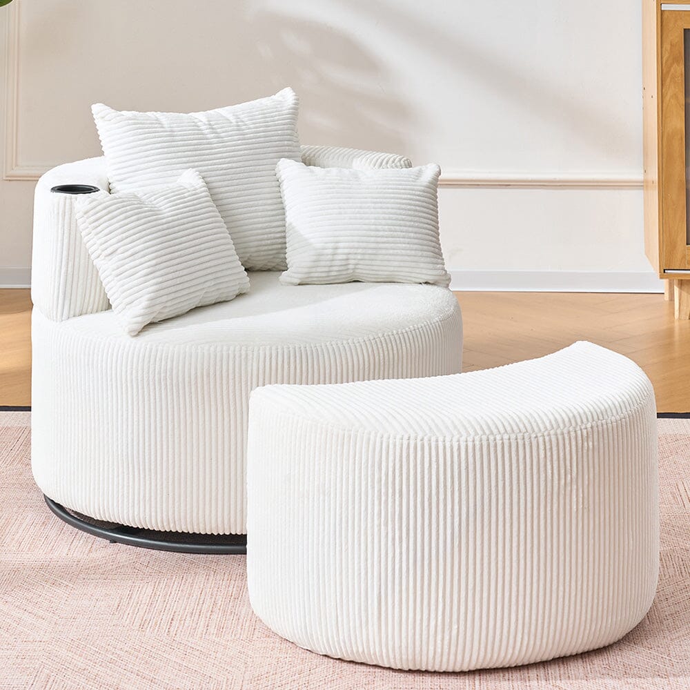 Corduroy Swivel Chair with Ottoman, Cup Holder and Removable Armrests Living and Home 