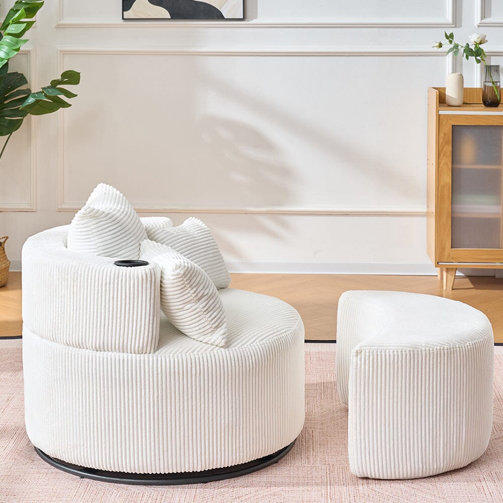Corduroy Swivel Chair with Ottoman, Cup Holder and Removable Armrests Living and Home 