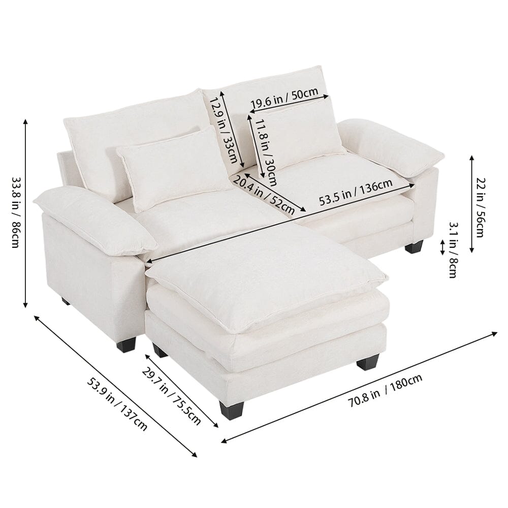 Chenille 2-Seater Modular Sofa with Ottoman and Plush Cushions Living and Home 