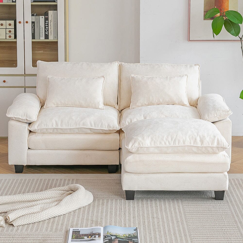 Chenille 2-Seater Modular Sofa with Ottoman and Plush Cushions Living and Home 