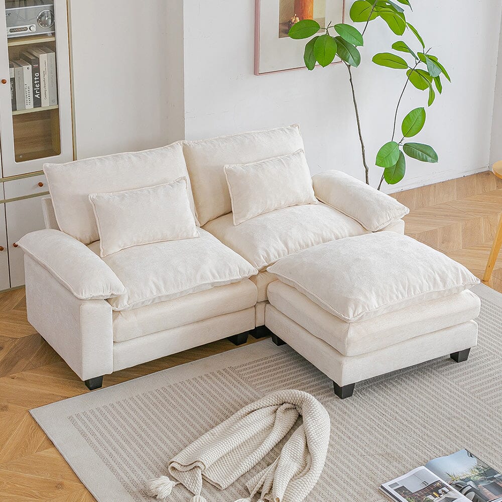 Chenille 2-Seater Modular Sofa with Ottoman and Plush Cushions Living and Home 