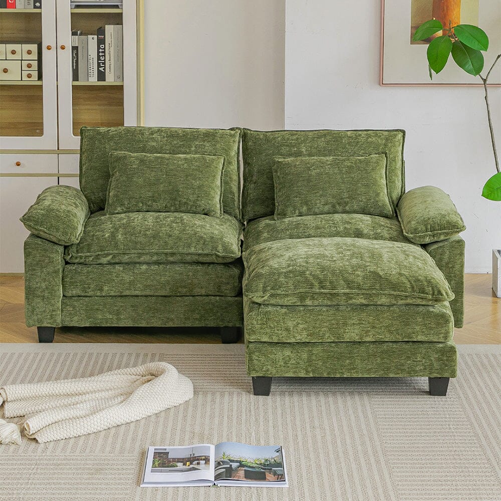 Chenille 2-Seater Modular Sofa with Ottoman and Plush Cushions Living and Home 