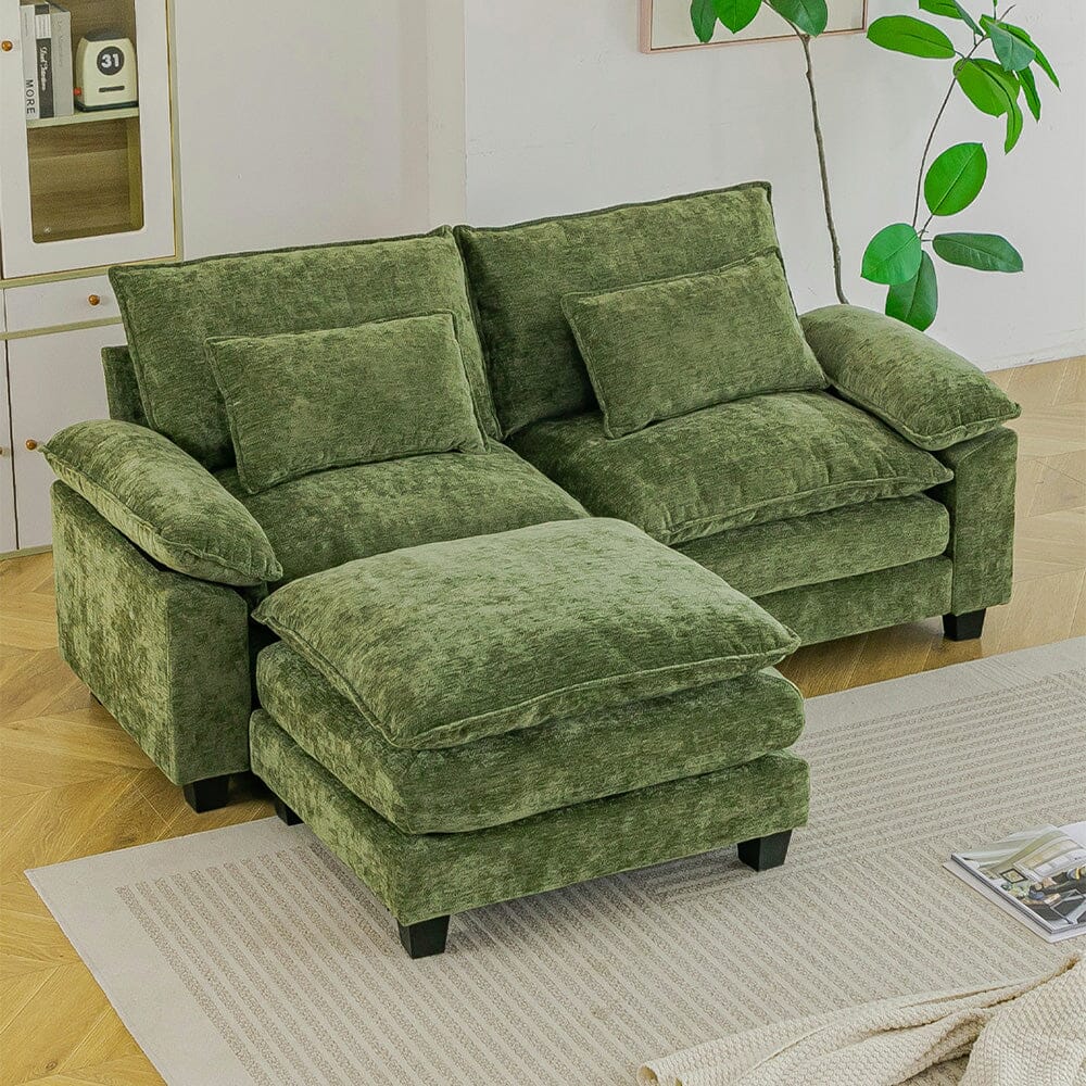Chenille 2-Seater Modular Sofa with Ottoman and Plush Cushions Living and Home 
