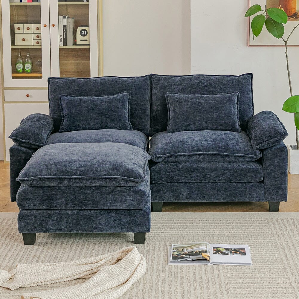 Chenille 2-Seater Modular Sofa with Ottoman and Plush Cushions Living and Home 