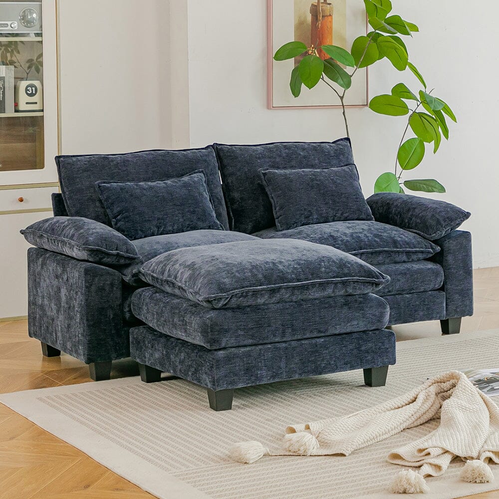 Chenille 2-Seater Modular Sofa with Ottoman and Plush Cushions Living and Home 