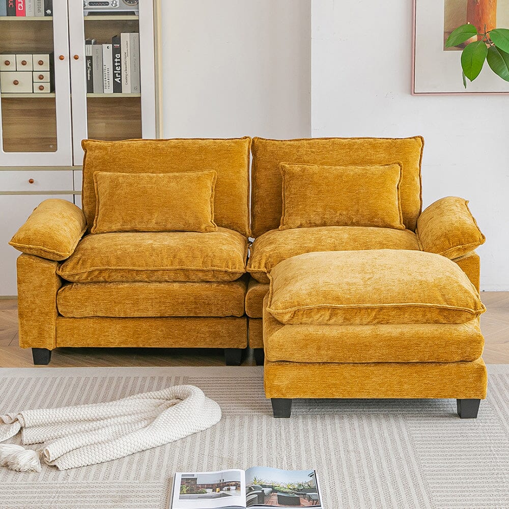 Chenille 2-Seater Modular Sofa with Ottoman and Plush Cushions Living and Home 