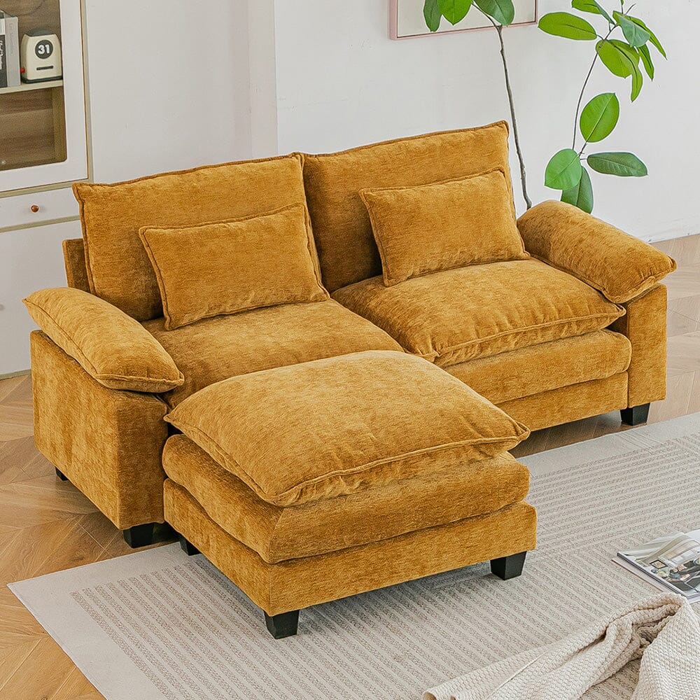 Chenille 2-Seater Modular Sofa with Ottoman and Plush Cushions Living and Home 