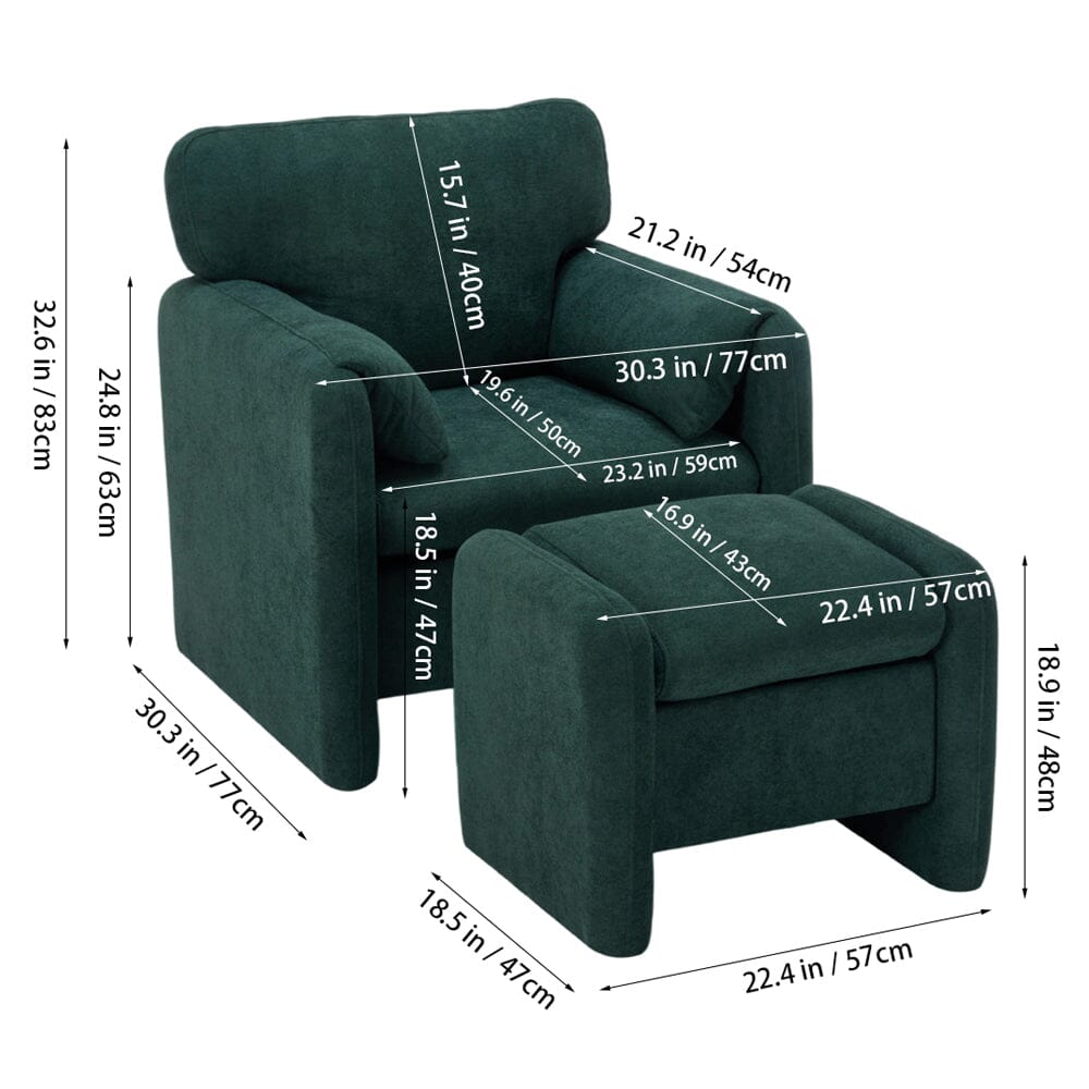 Chenille Single Sofa with Ottoman Adjustable Foot Nails Compact UK Design Living and Home 