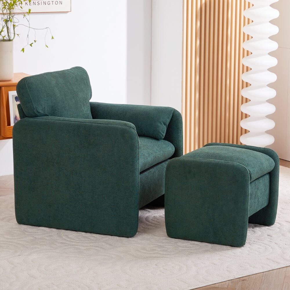 Chenille Single Sofa with Ottoman Adjustable Foot Nails Compact UK Design Living and Home 