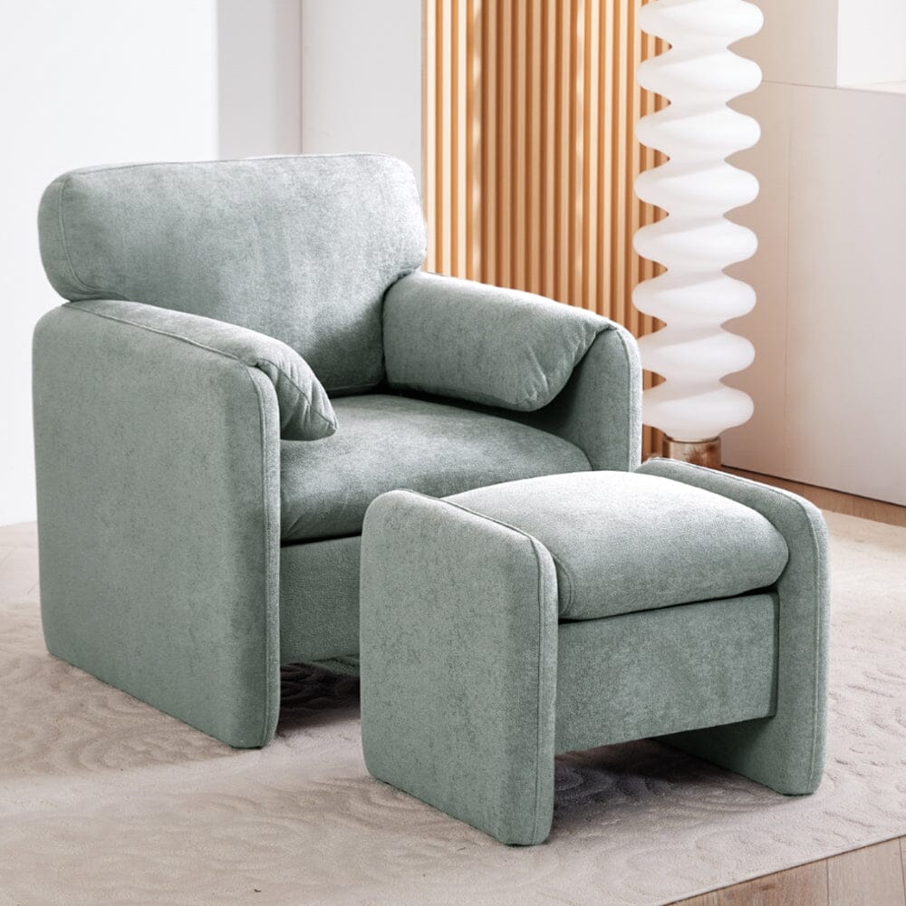 Chenille Single Sofa with Ottoman Adjustable Foot Nails Compact UK Design Living and Home Grey 