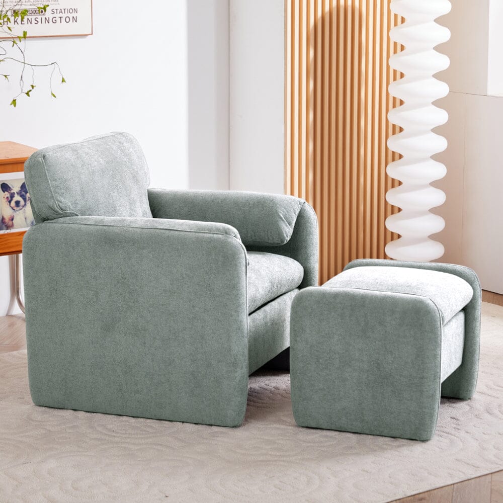 Chenille Single Sofa with Ottoman Adjustable Foot Nails Compact UK Design Living and Home 