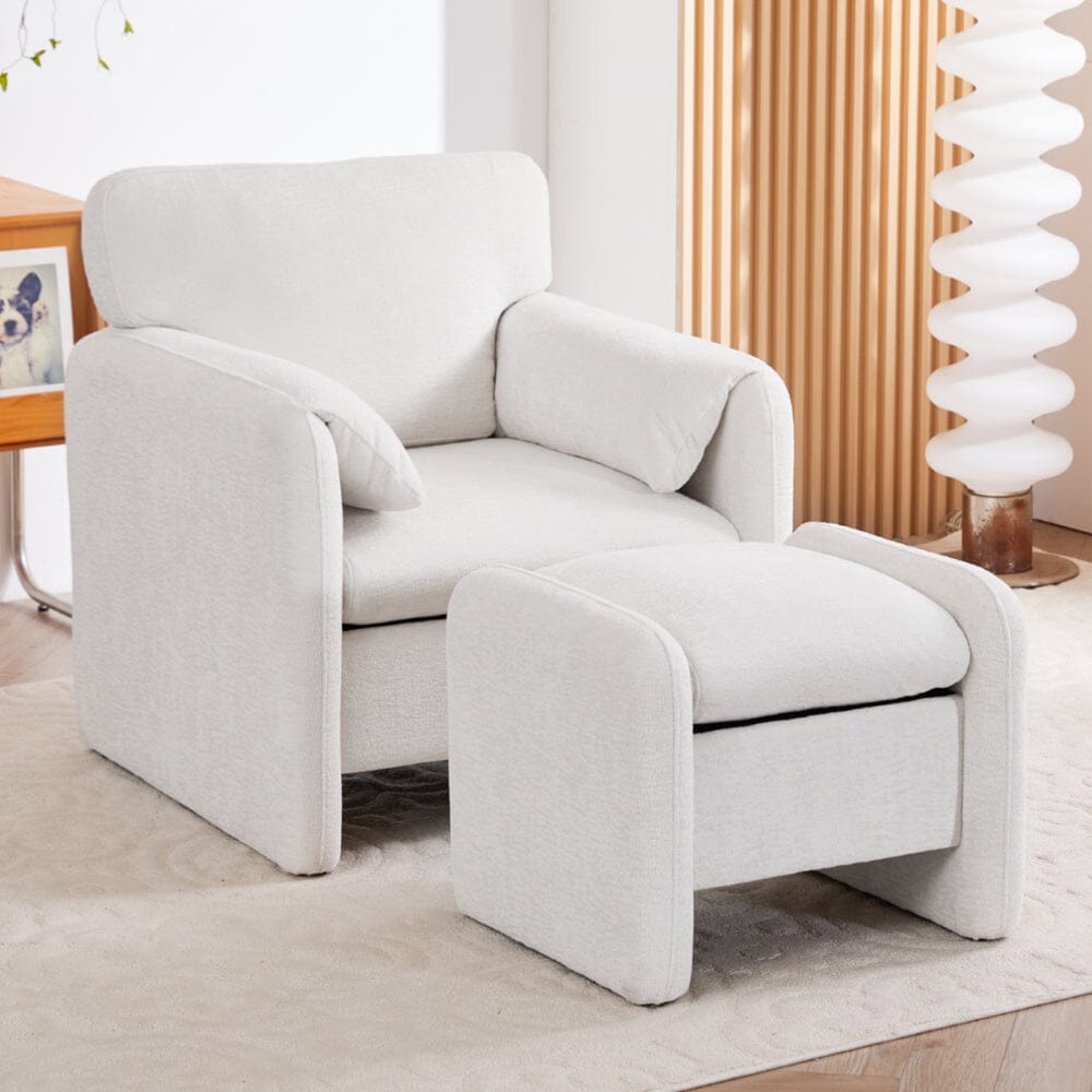 Chenille Single Sofa with Ottoman Adjustable Foot Nails Compact UK Design Living and Home Beige 