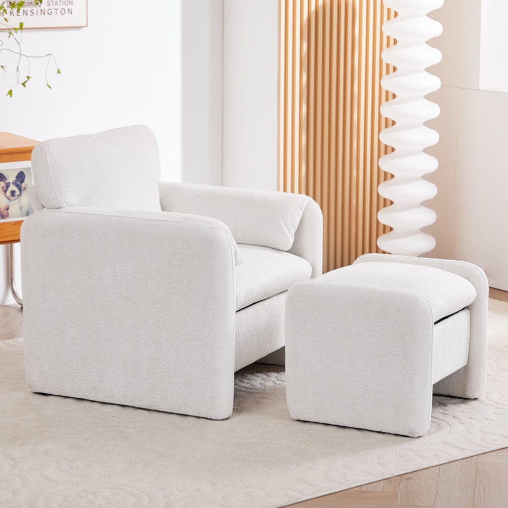 Chenille Single Sofa with Ottoman Adjustable Foot Nails Compact UK Design Living and Home 