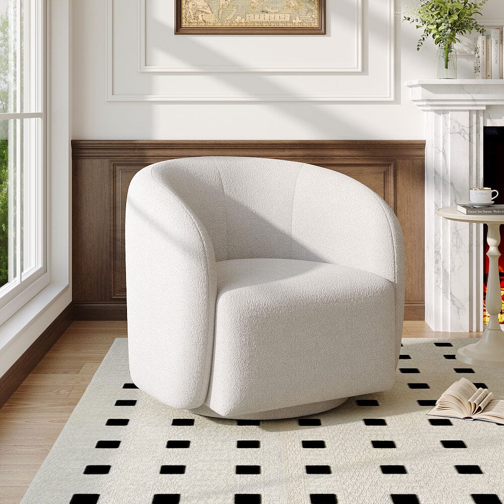 Curved Teddy Fleece Swivel Accent Chair Living and Home 