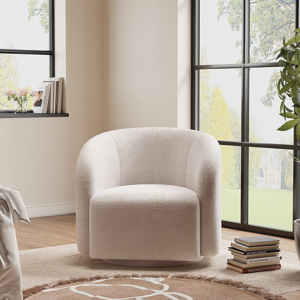 Curved Teddy Fleece Swivel Accent Chair Living and Home 