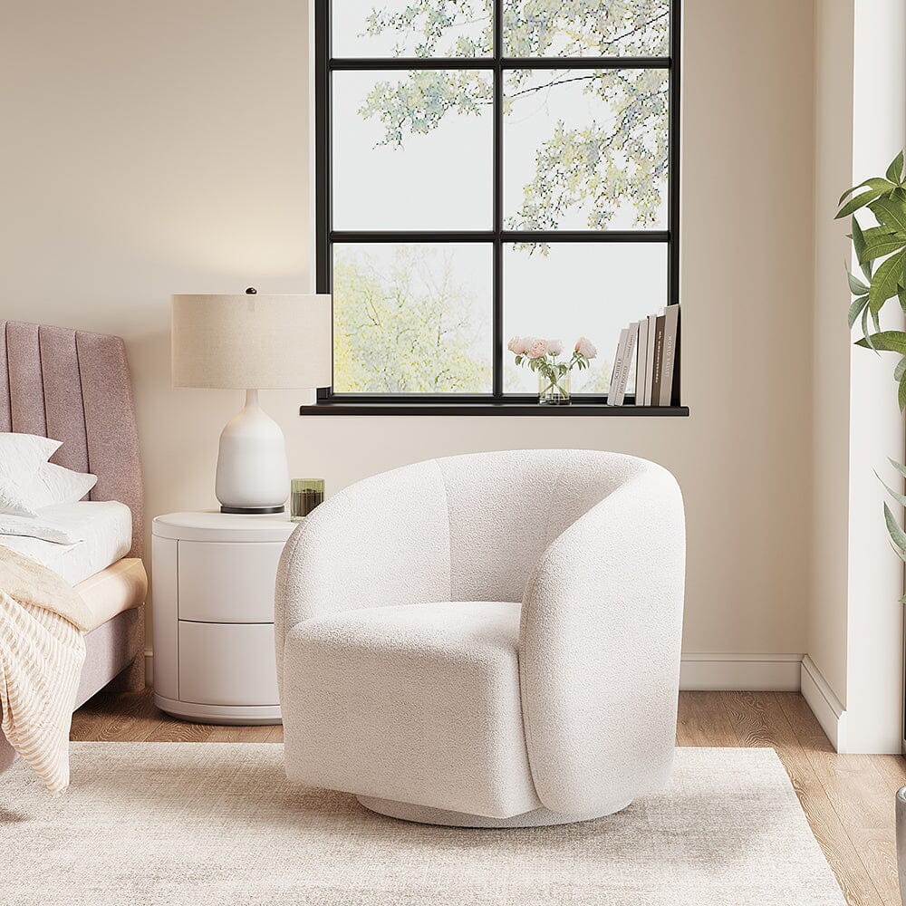 Curved Teddy Fleece Swivel Accent Chair Living and Home 