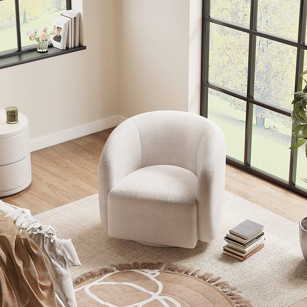 Curved Teddy Fleece Swivel Accent Chair Living and Home 