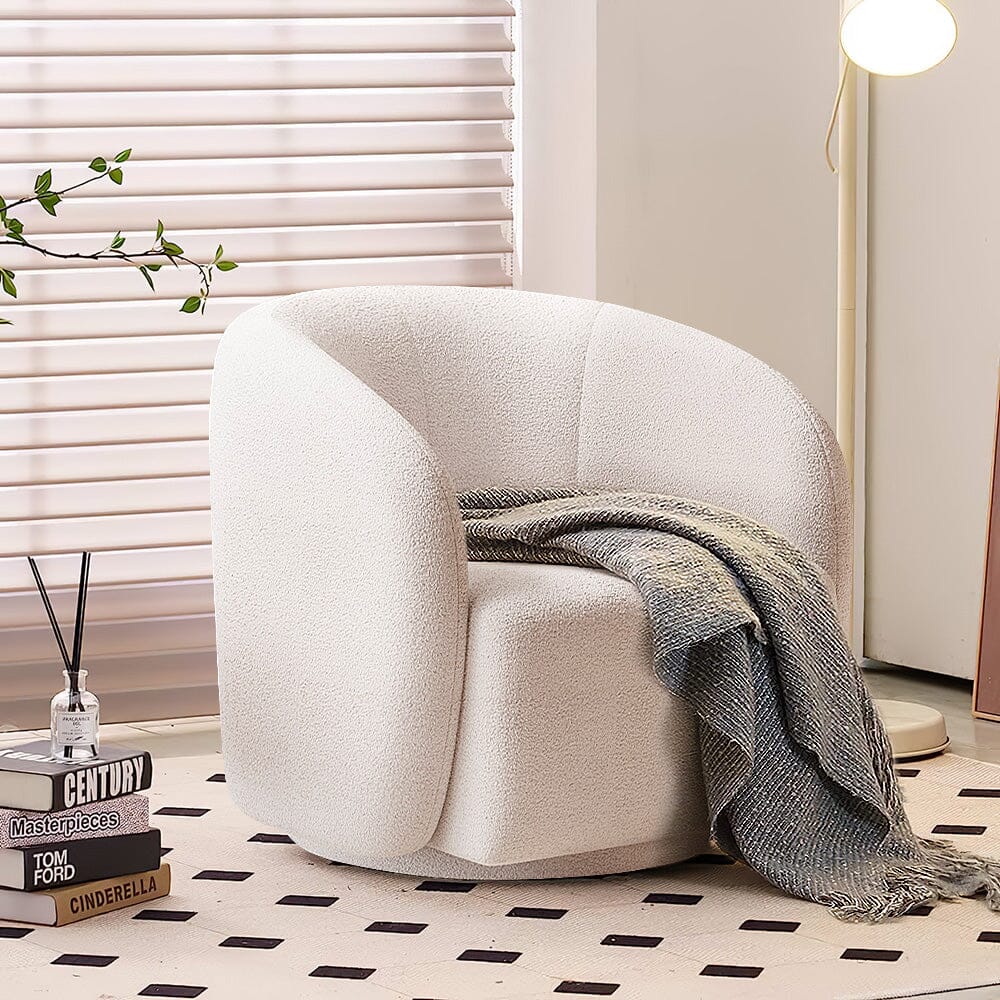 Curved Teddy Fleece Swivel Accent Chair Living and Home 