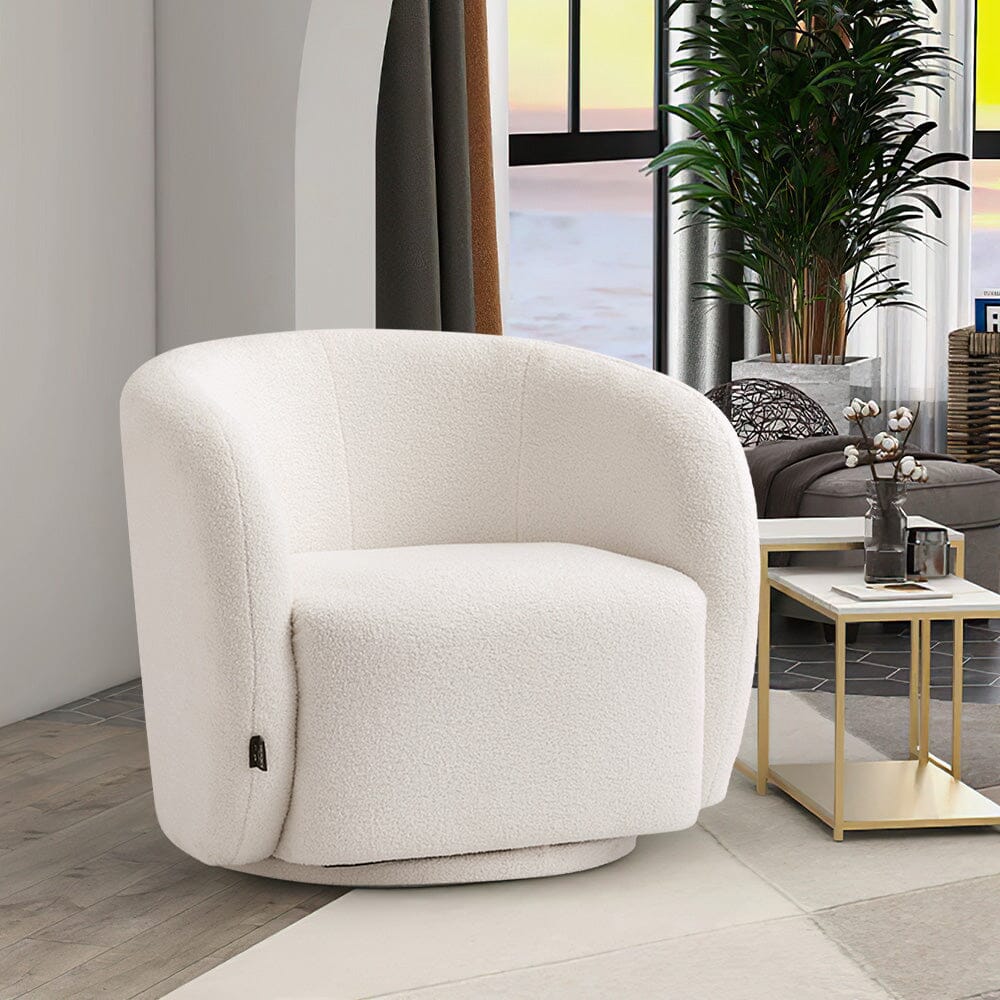 Curved Teddy Fleece Swivel Accent Chair Living and Home 