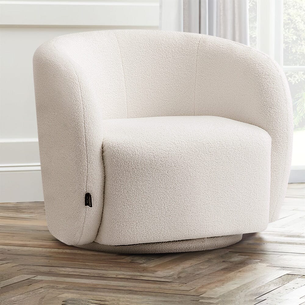 Curved Teddy Fleece Swivel Accent Chair Living and Home 