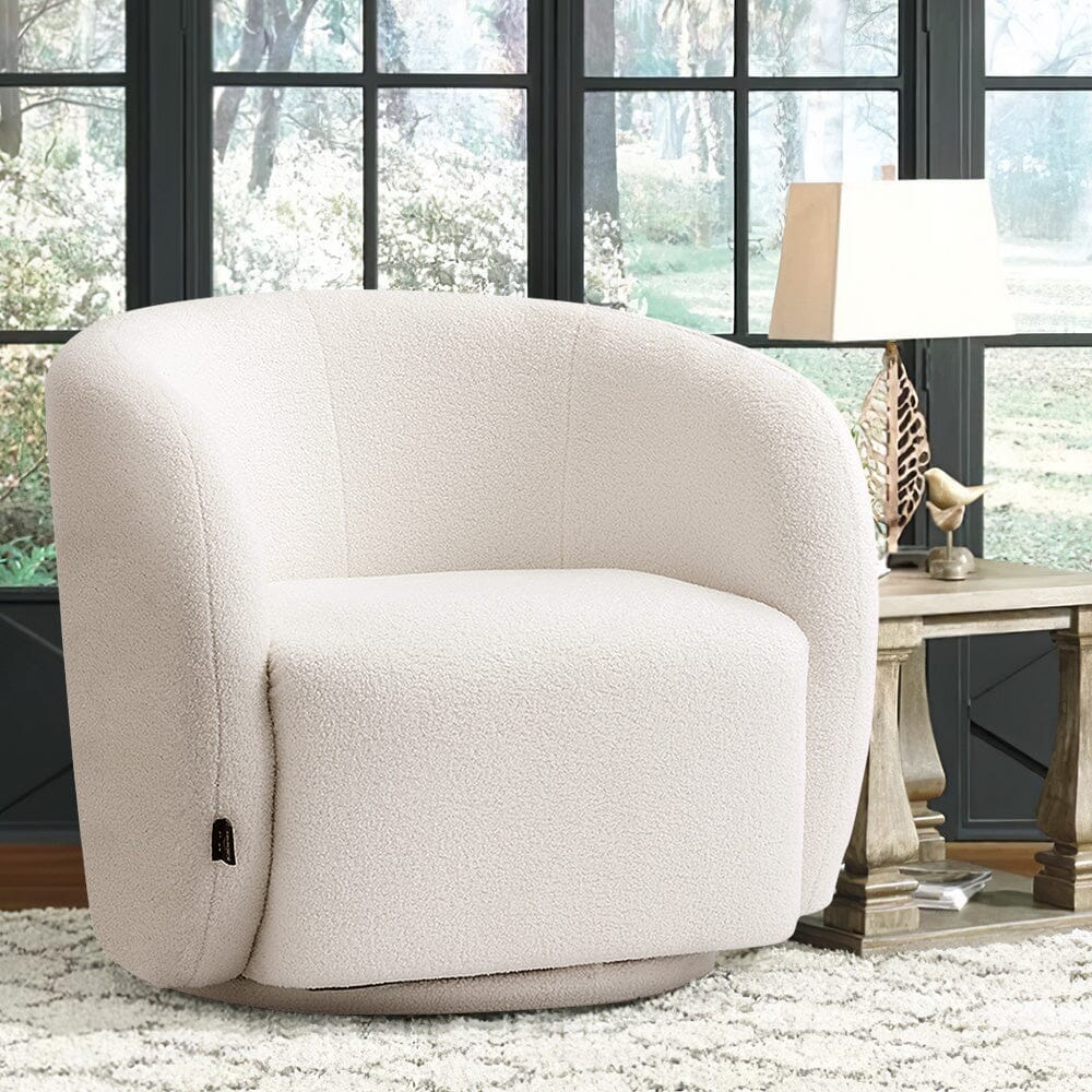 Curved Teddy Fleece Swivel Accent Chair Living and Home 