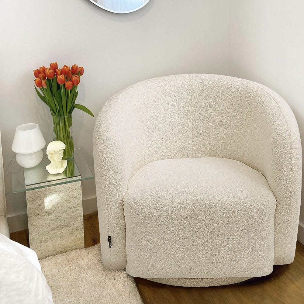 Curved Teddy Fleece Swivel Accent Chair Living and Home 