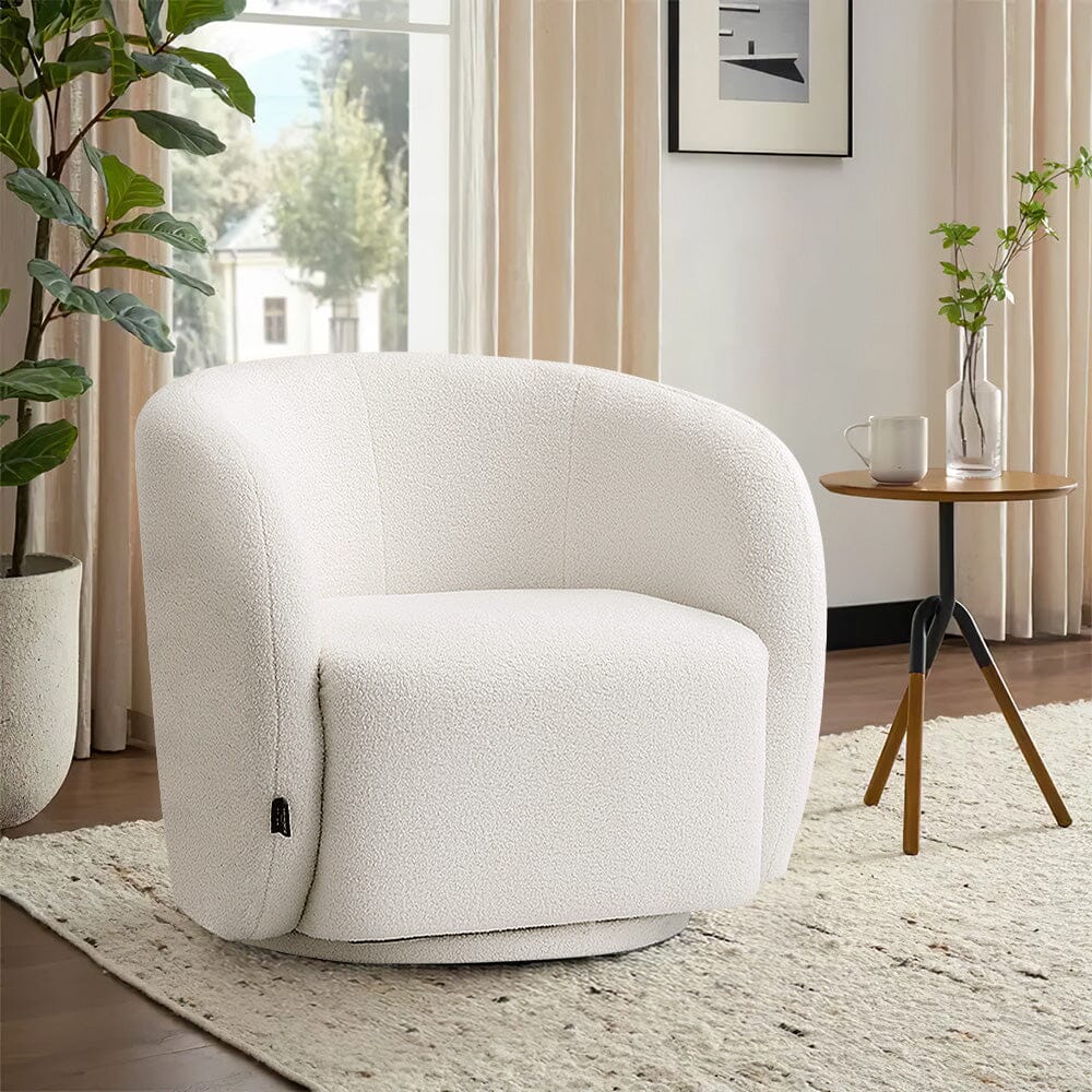 Curved Teddy Fleece Swivel Accent Chair Living and Home 