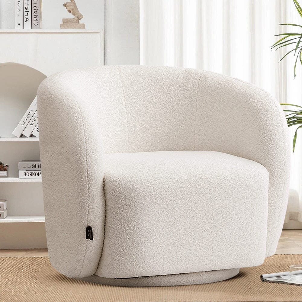 Curved Teddy Fleece Swivel Accent Chair Living and Home 
