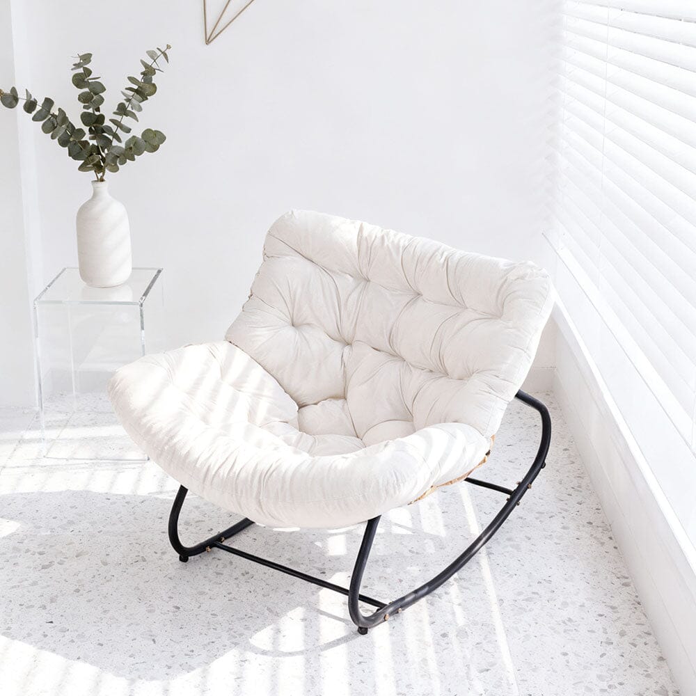 Large Oversized Nest Rocking Chair with Tufted Cushion Collection Living and Home Beige 