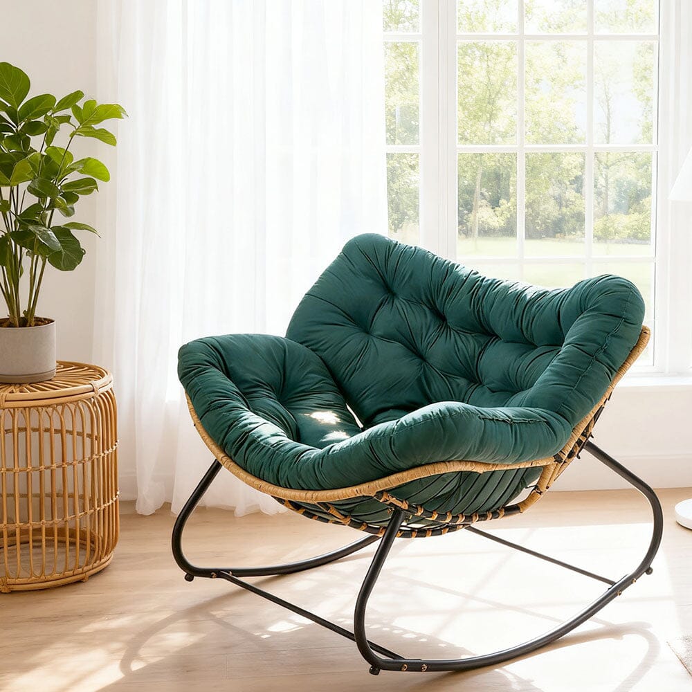 Large Oversized Nest Rocking Chair with Tufted Cushion Collection Living and Home Dark Green 