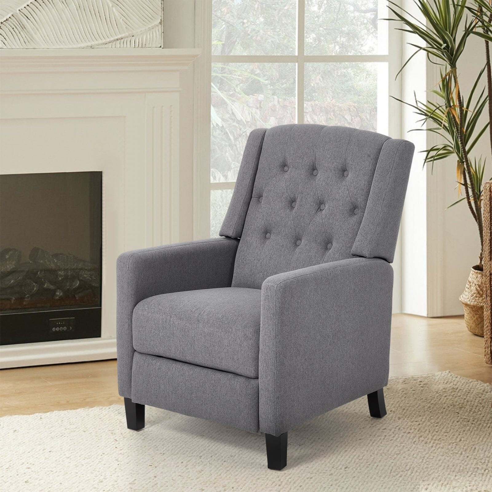 ‍Single Recliner Sofa Chair Adjustable 140° Grey Fine Linen Wood Legs (100% off) Living and Home 