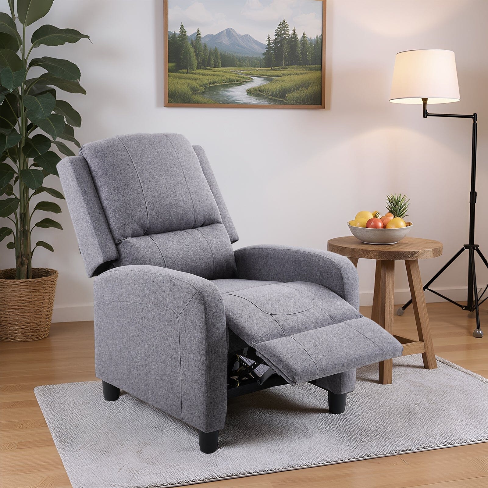 Single Recliner Sofa Chair Adjustable 140° Black Plastic Legs Compact UK Design Living and Home 