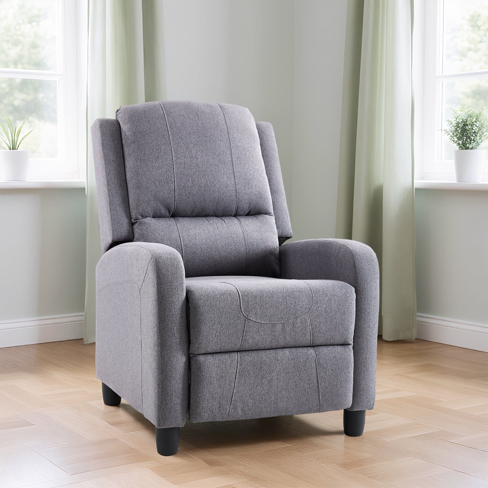 Single Recliner Sofa Chair Adjustable 140° Black Plastic Legs Compact UK Design Living and Home Grey 