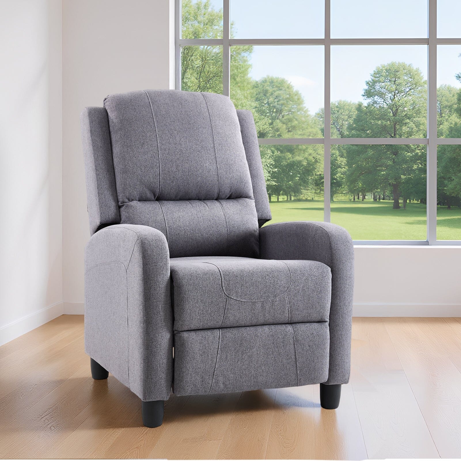 Single Recliner Sofa Chair Adjustable 140° Black Plastic Legs Compact UK Design Living and Home 