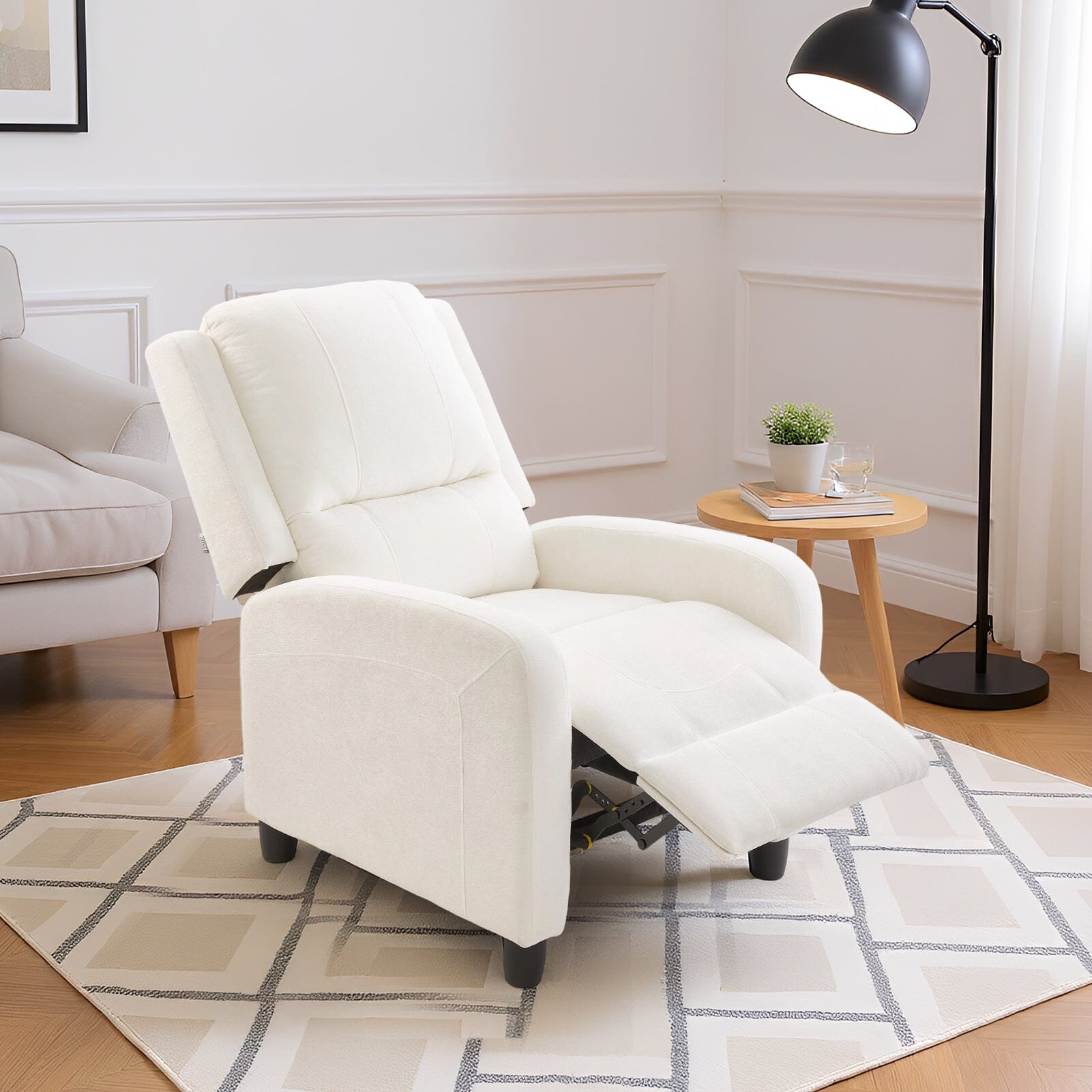 Single Recliner Sofa Chair Adjustable 140° Black Plastic Legs Compact UK Design Living and Home 